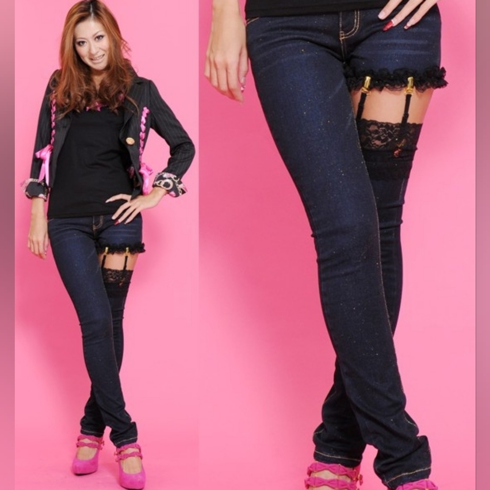 Ma*rs Agejo Gyaru Garter Sparkly Denim Jeans